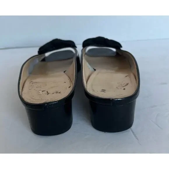 Salvatore Ferragamo Black Patent Leather Bow Open Toe Mule Slide Sandals Sz 7.5B - Picture 5 of 10